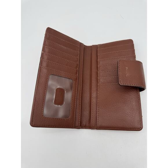 Fossil Madison Slim Clutch Wallet Geometric Red Blue Brown Leather - Picture 3 of 7